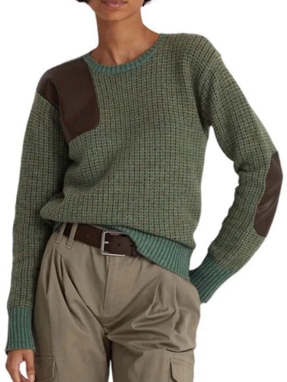 Ralph Lauren • Faux Leather Trim Wool Blend Sweater